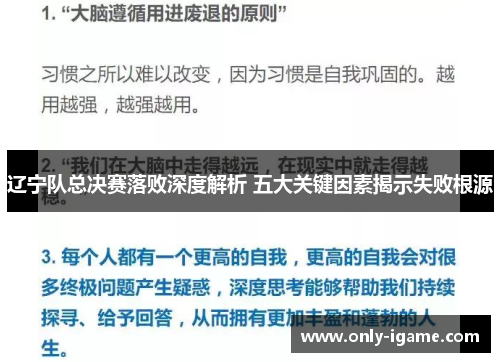 辽宁队总决赛落败深度解析 五大关键因素揭示失败根源