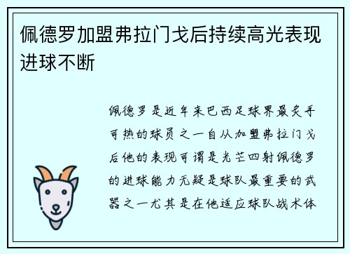 佩德罗加盟弗拉门戈后持续高光表现进球不断